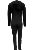Pink Casual Solid Color Zipper Hooded Long Sleeve Two Pieces