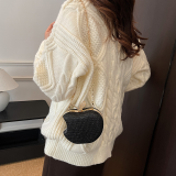 Black Apple Shaped Woven Bag Chain Crossbody Clutch
