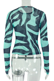 Green Casual Stripe Contrast O Neck Tops