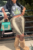 Grey Snake Print High Waisted Wide Leg Shorts Button Detail Loose Casual Pants