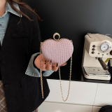 Gold Heart Rhinestone Bag Chain Crossbody Shoulder Purse