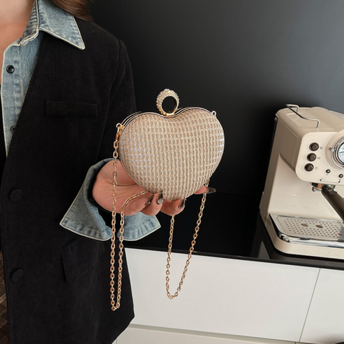 Gold Heart Rhinestone Bag Chain Crossbody Shoulder Purse