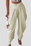 Apricot High Waisted Pleated Wide-Leg Pants Metal Clasp Loose Cuffed Trousers