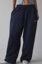Deep Blue Women's Embroidered Loose Straight Leg Pants Casual Trendy Versatile Commute Sport Trousers