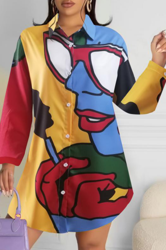 Red Blue Pop Art Oversized Shirt Graphic Print Long Sleeve Casual Top