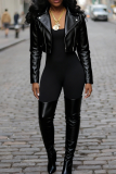 Blue Women's Cropped Biker Jacket Edgy Street Style Zip Up Outerwear