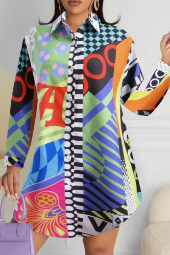 Multicolor Pop Art Oversized Shirt Graphic Print Long Sleeve Casual Top