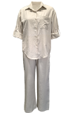 Black Casual Solid Color Buckle Shirt Collar Half Sleeve Two Pieces