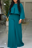 Black Vintage Lantern Sleeve Crop Top Wide Leg Pants 2 Piece Set