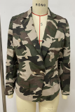 Camouflage Street Style Double Breasted Blazer Graphic Print Casual Office Top