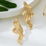 Gold Wave Texture Earrings 3D Shape Fashion Stylish Jewelry
