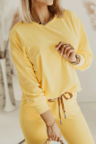 Yellow Casual Sportswear Solid Color Patchwork O Neck Long Sleeve Two Pieces