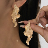 Gold Wave Texture Earrings 3D Shape Fashion Stylish Jewelry