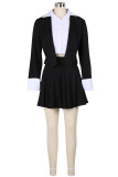 Black Sleek Blazer Pleated Skirt Two-piece Chic Office Set