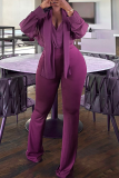 Purple Sheer Tie Blouse Flared Pants Stylish Elegant Two-piece Set