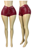 Brown Shiny Textured Skinny Shorts Stylish Edgy Street Piece