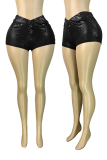 Brown Shiny Textured Skinny Shorts Stylish Edgy Street Piece