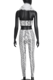 White Fuzzy Strap Textured Tube Top Cutout Slim Skirt Two-piece Set