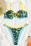 Red Sexy Leopard Print Contrast Swimwears