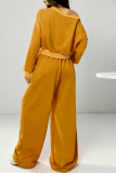 Rose Red Off-shoulder Cropped Sweatshirt Drawstring Wide-leg Pants Casual Stylish Two-piece Set