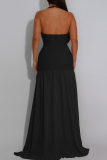 Red Elegant Solid Color Backless Halter Long Dresses