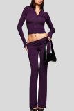 Black Zipper Ruched Cropped Top Flared Slim Loungewear Two-piece
