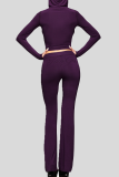 Black Zipper Ruched Cropped Top Flared Slim Loungewear Two-piece