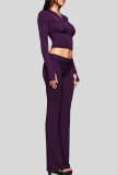 Black Zipper Ruched Cropped Top Flared Slim Loungewear Two-piece
