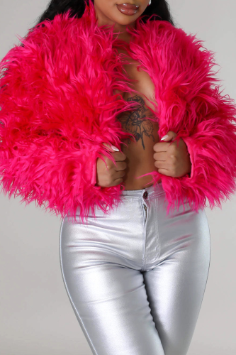Red Feather Fringe Cropped Jacket Oversized Fluffy Open Front Top