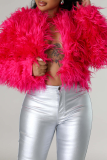 Red Feather Fringe Cropped Jacket Oversized Fluffy Open Front Top