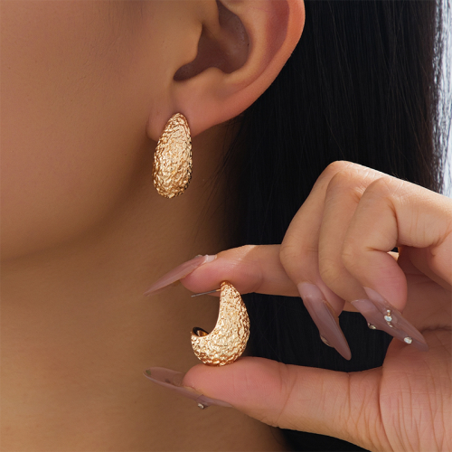 Gold Textured Teardrop Earrings Minimalist Fashion Ear Accessories