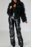 Red Feather Fringe Cropped Jacket Oversized Fluffy Open Front Top
