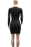 Red Sexy Solid Color Hot Drill O Neck Wrapped Skirt Dresses