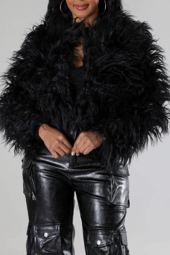 Black Feather Fringe Cropped Jacket Oversized Fluffy Open Front Top