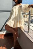 Rose Red Off-Shoulder Puff Sleeve Oversized Mini Dress Vacation Lightweight Babydoll Gown