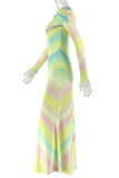 Colour Rainbow Gradient Off-Shoulder Bodycon Maxi Dress Vacation Style Gown