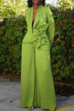 Green Blazer Two Piece Set Tie Waist Long Sleeve Wide Leg Pants Formal
