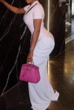Pink Elegant Solid Color Hollow Out Ruched Long Dresses