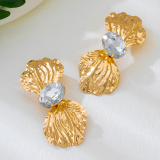 Gold Textured Bow Earrings Gemstone Accent Statement Drop Dangle Jewelry
