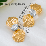 Gold Textured Bow Earrings Gemstone Accent Statement Drop Dangle Jewelry