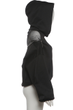 Black Cropped Hoodie Sheer Mesh Back Panel Oversized Long Sleeve Casual Top