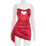 Red Heart-shaped Strapless Wrapped Skirt Dresses