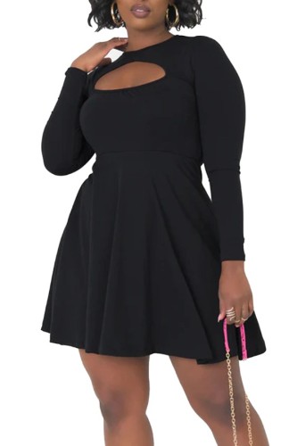 Black Sexy Casual Daily Party Y2k Solid Color O Neck A Line Dresses