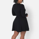 Black Sexy Casual Daily Party Y2k Solid Color O Neck A Line Dresses