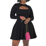 Black Sexy Casual Daily Party Y2k Solid Color O Neck A Line Dresses