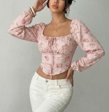Pink Casual Street Daily Office lady Floral Print Tops