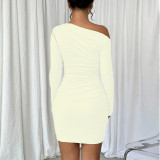 Apricot Sexy Casual Nightclub Office lady Solid Color Off Shoulder Wrapped Skirt Dresses