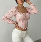 Pink Casual Street Daily Office lady Floral Print Tops