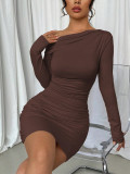Apricot Sexy Casual Nightclub Office lady Solid Color Off Shoulder Wrapped Skirt Dresses