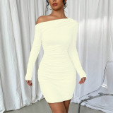 Apricot Sexy Casual Nightclub Office lady Solid Color Off Shoulder Wrapped Skirt Dresses